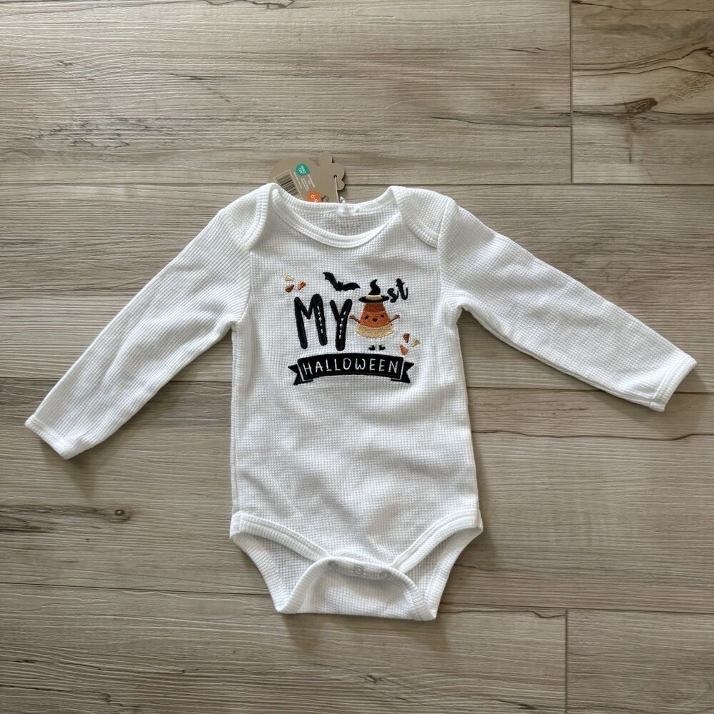 NWT First Halloween One Piece 3-6 Months Unisex Ghost Long Sleeve Candy Corn